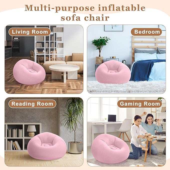Realspring 6 Pcs Bean Bag Chairs for Adults Inflatable Chairs with Electric Air Pump,Blow up Couch Folding Portable Inflatable Couch Lazy Sofa for Reading Living Room Camping (Pink)