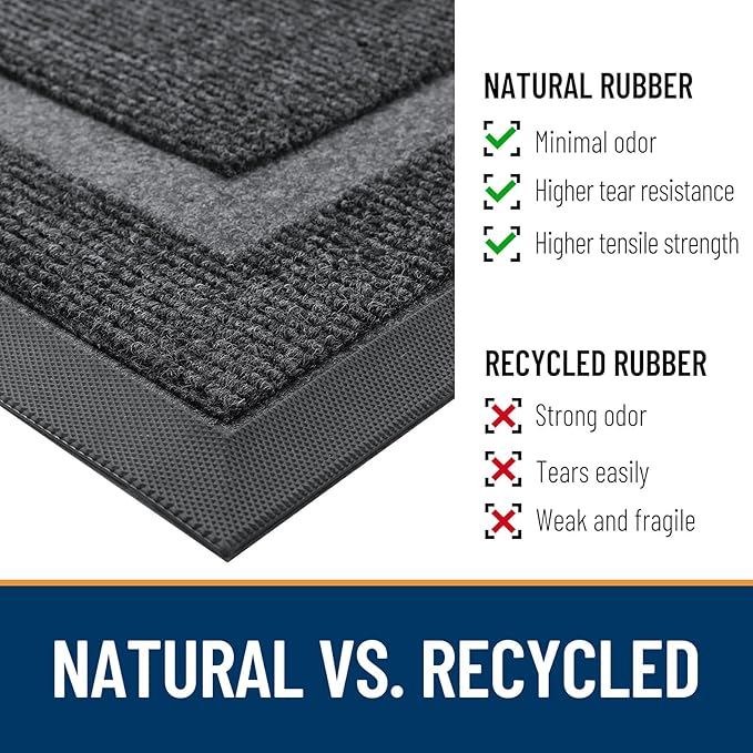 OLANLY Front Door Mat Indoor Outdoor Entrance, Waterproof All-Season, All-Weather Doormat, Sturdy Natural Rubber, Fade Resistant, Low Profile, Easy Clean Patio Porch Entryway Mat, 59x20, Grey