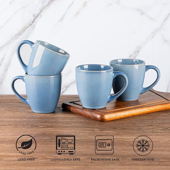 GBHOME Ceramic Coffee Mugs Set of 4, 12oz Stoneware Coffee Mugs Set For Dad Mom Women MEN, Light Weight Coffee Cups for Latte/Tea/Beer/Hot Cocoa, Dishwasher & Microwave Safe