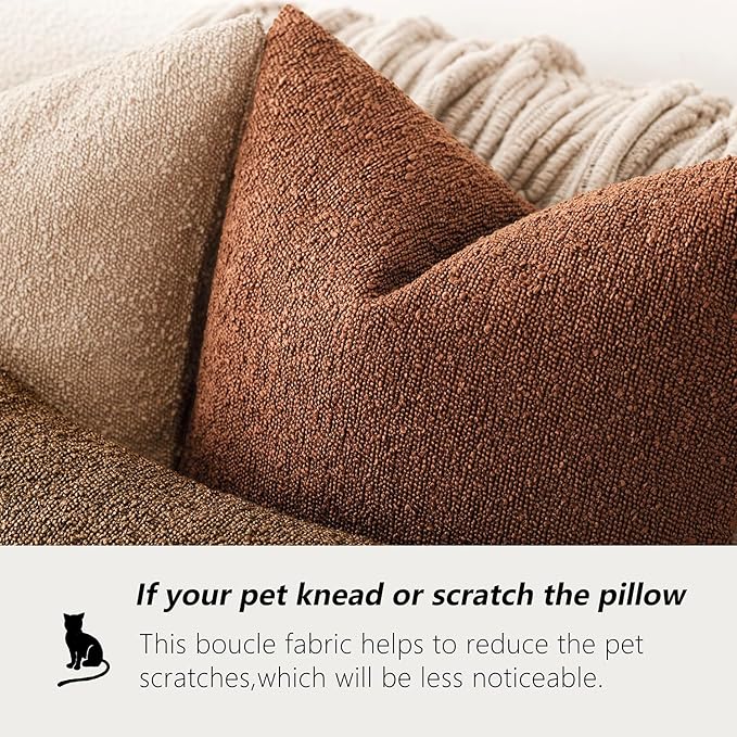 Foindtower Pack of 2 Textured Boucle Throw Pillow Covers Accent Solid Pillow Cases Cozy Soft Decorative Couch Cushion Case for Chair Sofa Bedroom Living Room Home Decor 18x18 Inch Red Taupe