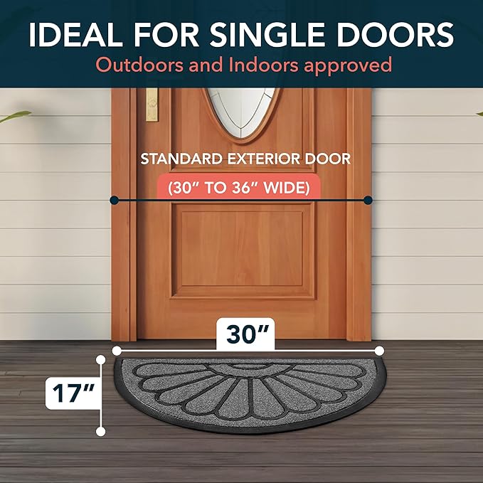 ubdyo Front Door Mat - Low Pile Front Door Mat Outside Entrance - Muddy Dirt Trapping Welcome Matt Outdoor - Rubber Backing Anti Slip Indoor Doormat Entrance, 30" x 17", Bright Grey