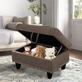 Linen Fabric Storage Ottoman with Nailhead Trim, 28.5"X19.5"X17.5" Footrest Stool, Hidden Storage Foot Stool for Living Room, Bedroom Furniture, Gray-Brown