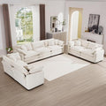 mikibama Luxury 3 Piece Sofa Set, 3-Seater & 2 Loveseat Couch Set, Modern Corduroy Comfy Cloud Couches Set for Living Room Office with 6 Armrest Pillows and 7 Toss Pillows, Beige