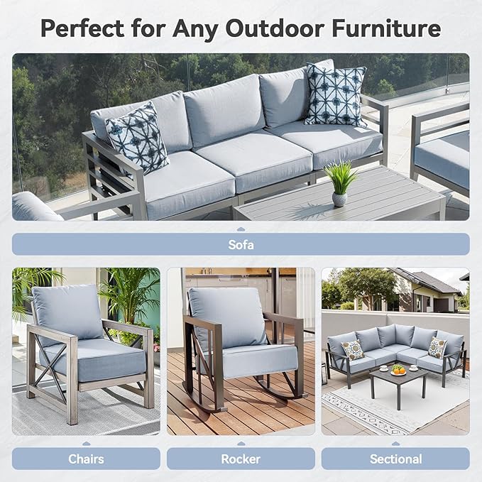 Luxury 6" Outdoor Cushions for Patio Furniture, 24x24x6" Thick Seat Cushion Set, Fade Resistant Couch Chair Replacement Cushions High Density Deep Wicker Chair Cushion with Removable Cover Baby Blue
