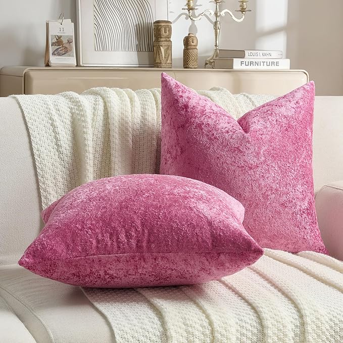 FUTEI Hot Pink Flannel Throw Pillow Covers 12x20 Inch Set of 2,Soft Dimensional Textured Lumbar Pillow Cases,Modern Home Decor for Couch Living Room