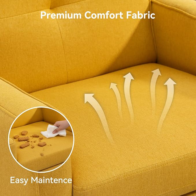 Accent Chair Set of 2, Fabric Modern Chair with Wooden Frame, Cozy Armchair Reading Chair with Comfy Back for Apartment, Living Room, Bedroom, Waiting Room, Small Space, Corner, Yellow