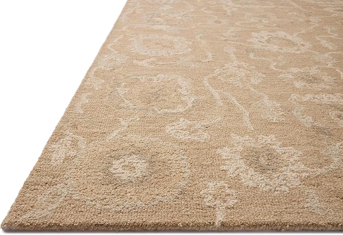 Loloi Chris Loves Julia Dorothea Collection DRT-01 Sand/Pebble 2'-6" x 7'-6" Runner Rug Wool Neutral Floral Living Room Bedroom Carpet