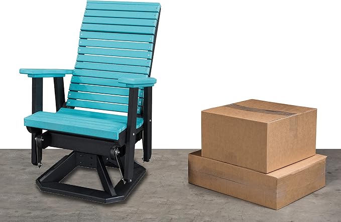 DutchCrafters Modern Horizontal Slat High Back Poly Adirondack Swivel Glider Outdoor Patio Chair (Black & Cedar)