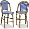 PURPLE LEAF French Counter Height Bar Stool Set of 2 25" Bamboo Print Finish Patio Bar Chairs with Back Rattan Bar Chairs French Bistro Set for Kitchen Outdoor Counter Stool Royal Blue