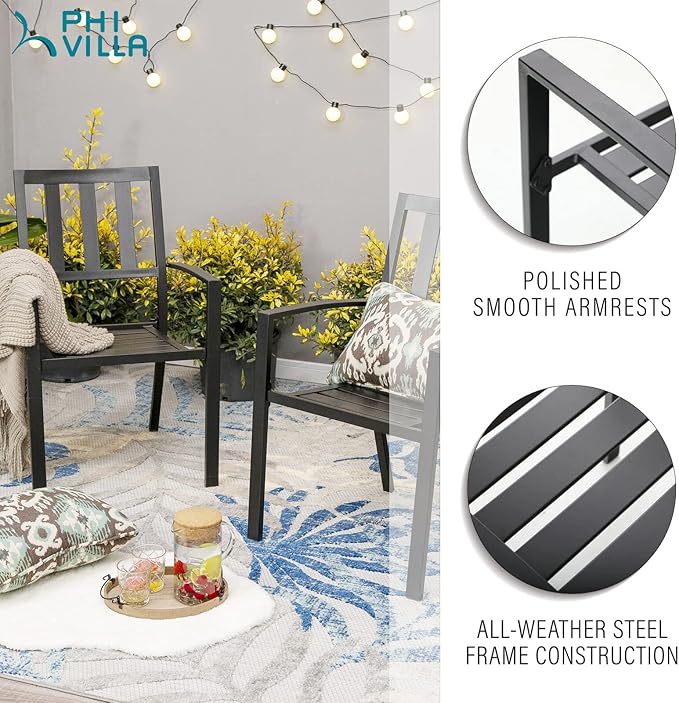 PHI VILLA 4 Pieces Patio Metal Dining Chairs, Outdoor Wroght Iron Seating Dining Chairs, Stackable Bistro Chair for Garden, Backyard, Lawn, Supports 300 lbs