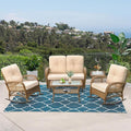 VIVIJASON 5-Piece Outdoor Patio Wicker Conversation Sets, All Weather Outdoor Rattan Furniture Set Includes Glider Loveseat, 2 Coffee Table, 2 Rocking Chairs with Cushions for Backyard, Light Brown