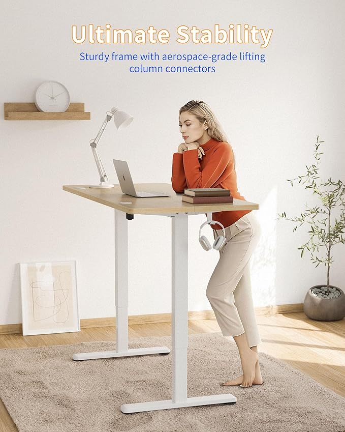 YIHAYO Electric Standing Desk, 63 x 24 Inches Stand Up Desk with Splice Board, Adjustable Height Desk, Computer Desk for Home Office, White Frame/Natural Top