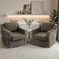 Pia Ricco 2-Pack Plush Oversized Chenille Fabric Swivel Accent Chairs with Removable Covers, Living Room Reception Bundle Set,Night Brown Black