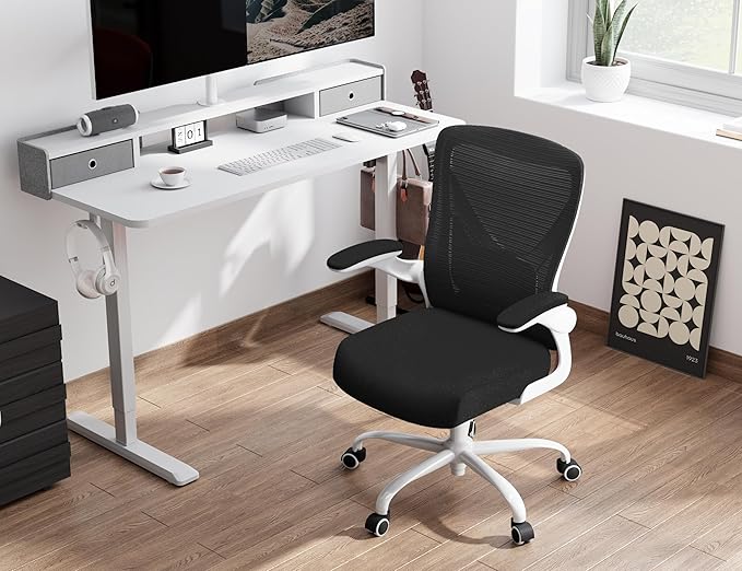 Ergonomic Office Chair - Computer Desk Chairs Comfy, Mesh High-Back Gaming Chair with Adjustable Lumbar Support, Executive Task Chair for Adults, Comfortable for Long Hours (White Black)
