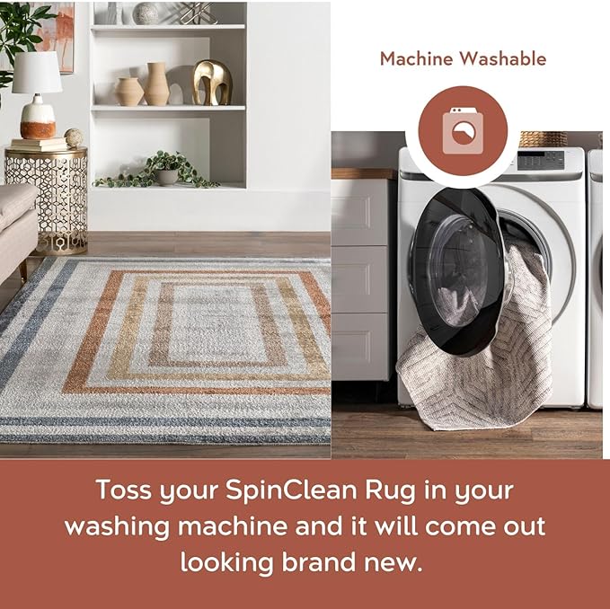 nuLOOM Alienor Geometric 4x6 Machine Washable Area Rug for Living Room Bedroom Dining Room Kitchen, Multicolor/Ivory
