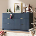 6 Drawer Dresser for Bedroom, 55" Wide Modern Chest of Drawers with Gold Metal Handles, Fluted Wood TV Stand for Living Room, Hallway(Navy Blue)