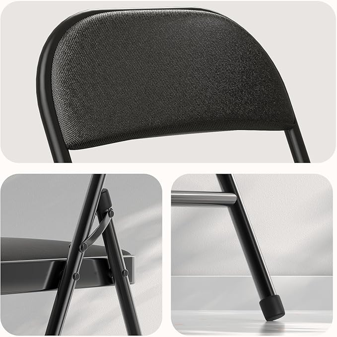 Nazhura 4 Pack Folding Chairs, Fabric Dining Chair Set with Padded Cushion and Back, Indoor Outdoo Seat for Home Office Events Wedding Party (Charcoal Fabric Seating)