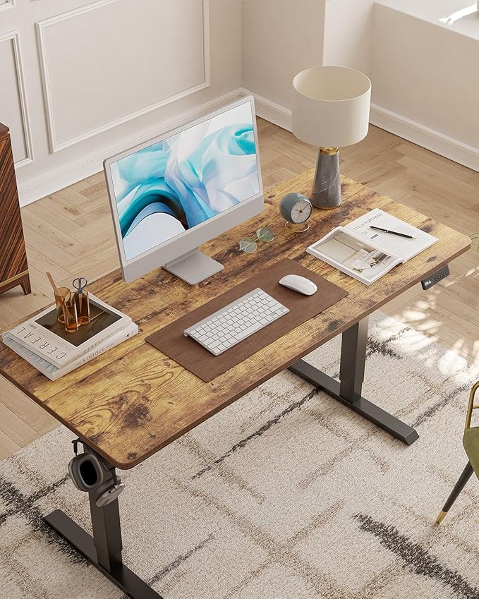 CubiCubi 40 x 24 Inches Electric Standing Desk, Height Adjustable Sit to Stand Desk, Home Office Table with Splice Board, Rustic Brown