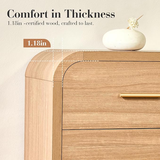 Curved 9-Drawer Dresser for Bedroom, 63" Wide Modern Chest of Drawers, Vanity Desk TV Stand for Living Room, Closet Storage Drawers Organizer Furniture, Nursery, Hallway, Oak