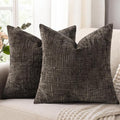 decorUhome Dark Brown Chenille Throw Pillow Covers 22x22 Set of 2 Thick Textured Slubby Couch Pillow Covers Farmhouse Accent Modern Neutral Decorative Pillow Cases for Bed Sofa Living Room