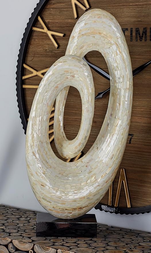 Deco 79 Mother of Pearl Shell Abstract Decorative Sculpture Swirl Home Decor Statue with Black Base, Accent Figurine 12" x 5" x 30", White
