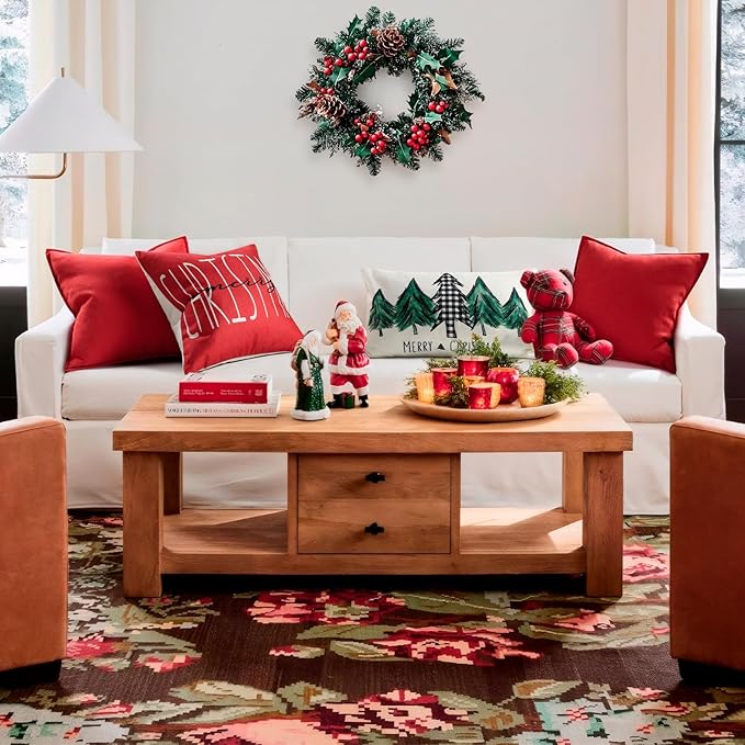 ZWJD Christmas Pillow Covers 24x24 Set of 2 Chenille Throw Red Cushion Covers with Elegant Design Soft and Luxurious Decorative Pillows for Couch, Bed, and Christmas Decor