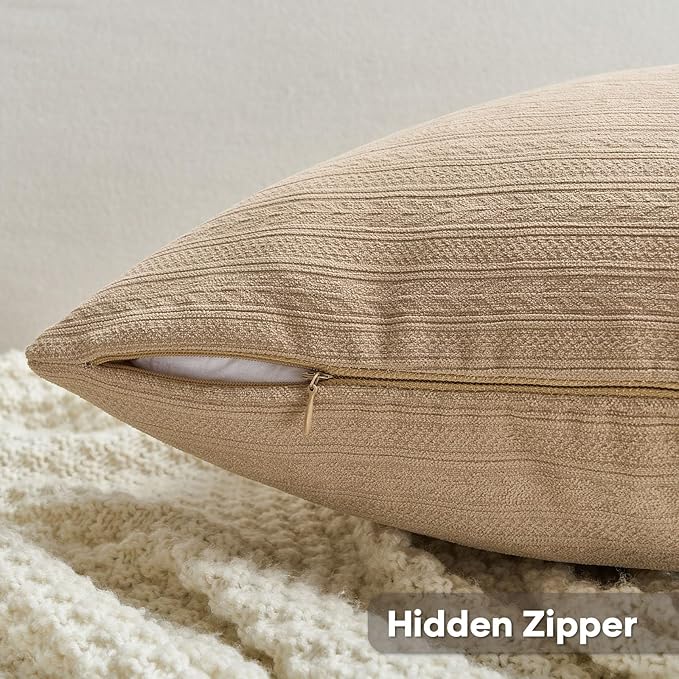 FUTEI Khaki Decorative Throw Pillow Covers 26x26 Inch Set of 2,Soft Cozy Wheat Ear Striped Patterns Euro Pillow Shams,Modern Home Decor for Couch Bed Living Room