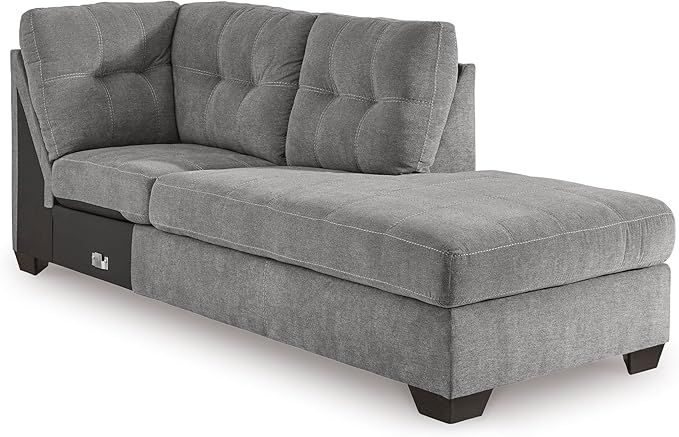 Signature Design by Ashley Marleton Contemporary Right-Arm Facing Tufted 2-Piece Sleeper Sectional with Chaise, Loose Seat Cushions and Bi-Fold Memory Foam Mattress, Full, Light Gray