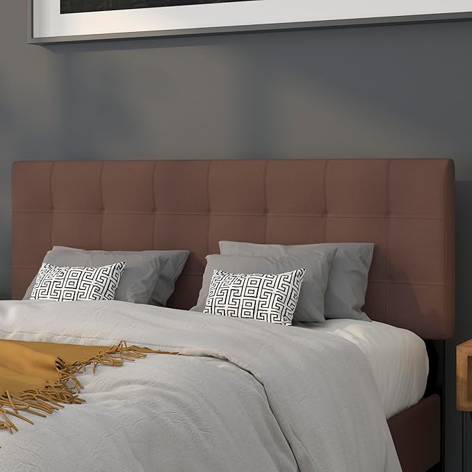 EMMA + OLIVER Quilted Tufted Queen Size Headboard in Dark Brown Fabric