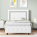 BarnFurin Twin Size Bed Frames, Upholstered Platform Bed with Button Tufted Headboard, Princess Platform Bed with Diamond Design, Wooden Slats Support, No Box Spring Required, Easy Assembly, White