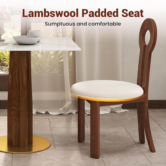 Sintered Stone Square Office Table and Chair Set - Meeting Table for Small Offices (Walnut‌ Leg and White Top, 1 Table and 4 Chairs)