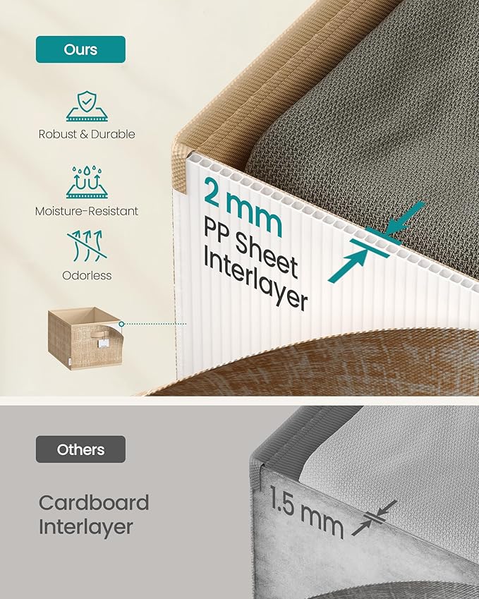 SONGMICS Storage Cubes, 19.7 x 11.8 x 11.8 Inches Non-Woven Fabric Bins with Double Handles, Set of 3, Closet Organizers for Shelves, Foldable, for Clothes, Sand Beige UROB450K01