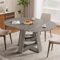 Aivermel 43.3‑59 in Extendable Oval Dining Table for 4‑6, Engineered Wood Round Dining Table with Hidden Extension Storage & Bottom Shelf, Space‑Saving Modern Kitchen Living Room Tables (Vintage Grey)