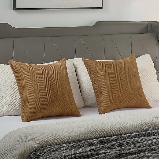 FUTEI Rust Chenille Throw Pillow Covers 24x24 Inch Set of 2,Soft Wide Chevron Textured European Pillow Shams,Farmhouse Home Decor for Couch Bed Living Room