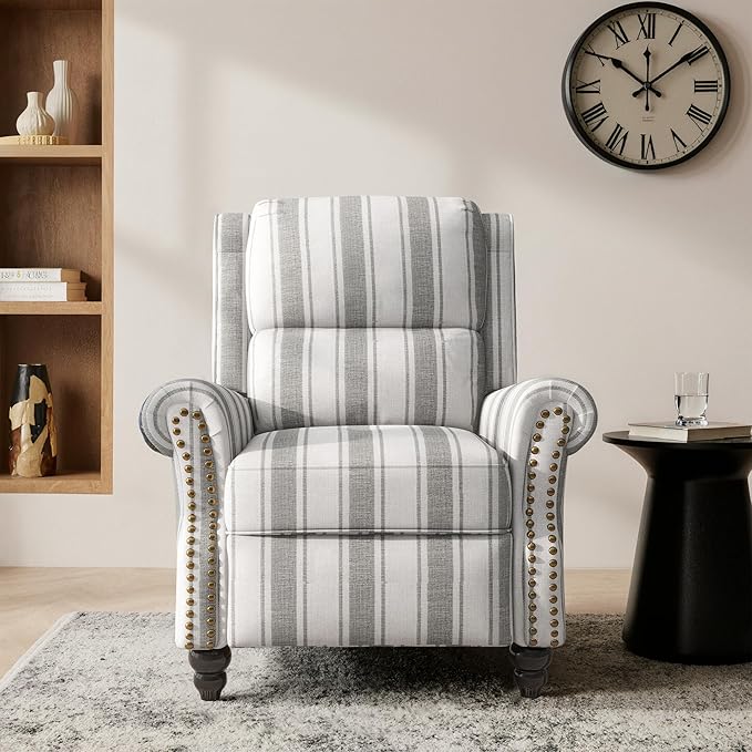Lumibee Pushback Recliner Chair,Upholstered Wingback Chair for Small Spaces,Floral Fabric Armchair for Living Room,Single Sofa Accent Chair Reading Seat for Balcony,Bedroom-Striple Gray