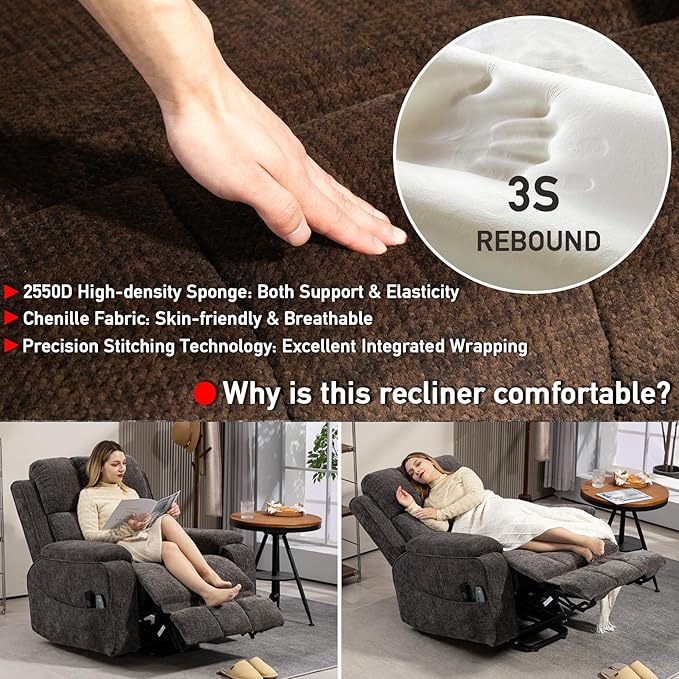 Lazy Boy Recliner Chair, Postoperative Recovery，Retractable 23'' Extra-Long Leg Support Lift Chair Hold up to 400lb，25.5'' Oversized Recliner seat for Big and Tall