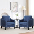 Accent Chairs Set of 2, Upholstered Living Room Chairs with Side Pockets, Mid Century Modern Reading Chair for Bedroom, Comfy Armchair Single Sofa Side Chair for Office, Small Room, Blue