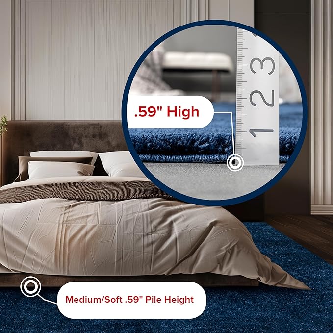 nuLOOM 2' x 8' Cozy Plush SuperiorWash Area Rug, Machine Washable, Non-Slip, Soft Fluffy Shag Carpet for Living Room Bedroom Kids Room Nursery Home Decor, Loni Navy
