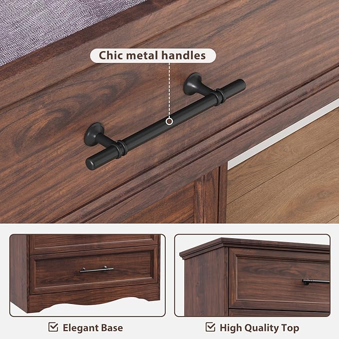 Walnut Farmhouse Dresser for Bedroom, Modern 6 Chest of Drawers, 44" Tall Chest of Drawers with Brushed Metal Handle, Wood Closet Organizers and Storage Cabinet for Bedroom, Living Room, Hallway