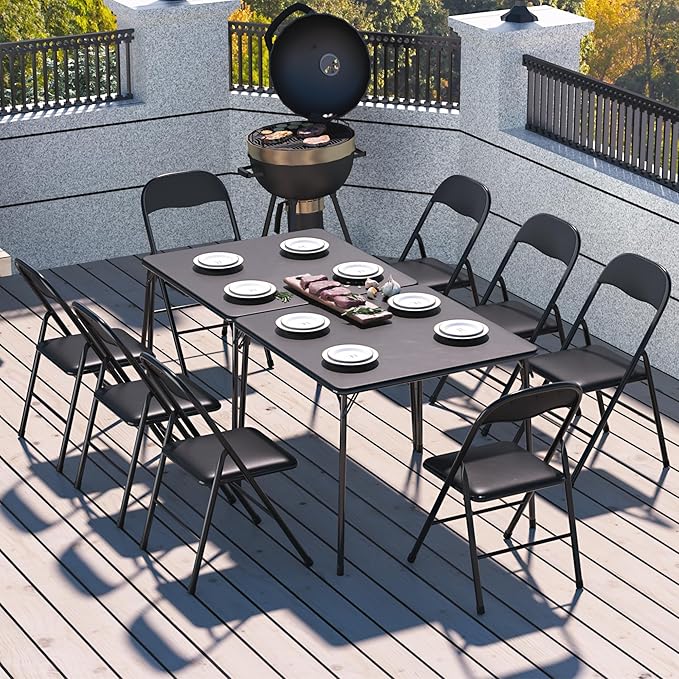 VECELO Folding Chairs 6 Pack Metal Portable with Soft PU Padded Seats for Home/Office/Party, Black