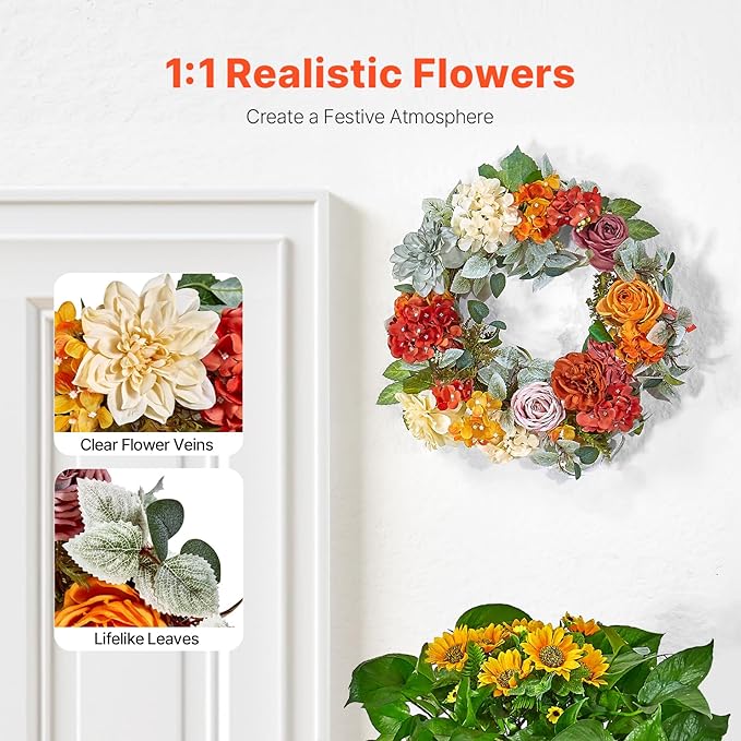 VEVOR Spring Wreath for Front Door 24 Inch - Artificial Hydrangea Year-Round Wreath with Welcome Sign, All Season Outdoor Indoor Decor for Home Wall Window