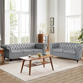 Faux Leather Sofa and Loveseat set, Mid Century Modern Upholstered Couch with Cushions, 2-Piece Home Sofa Living Room Furniture Sets, Comfy Tufted Chesterfield Couches for Bedroom, Office (Grey)