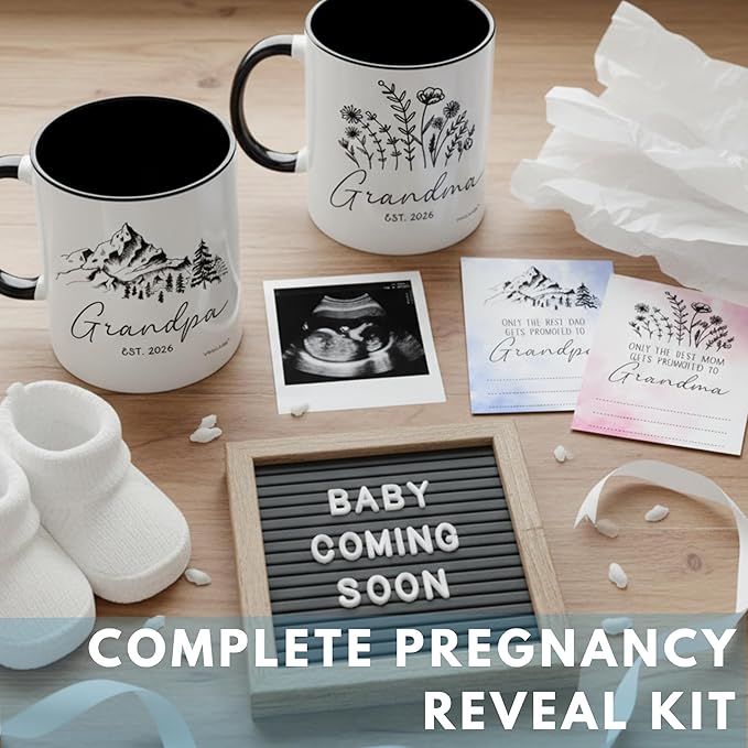 Christmas Gifts For First Time Grandparents, Promoted To Grandma And Grandpa Mugs Est 2026, Grandparents Baby Announcement, Pregnancy Announcement Mug, Grandparent To Be Gifts, New Grandparent Gift