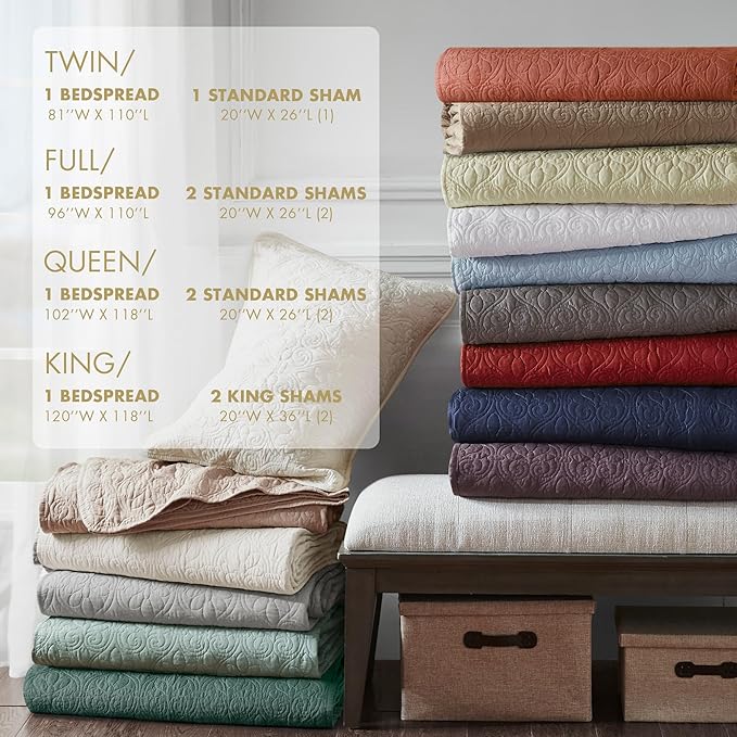 Madison Park Quebec Queen Size Quilt Bedding Set - Ivory , Damask – 3 Piece Bedding Quilt Coverlets – Ultra Soft Microfiber Bed Quilts Quilted Coverlet