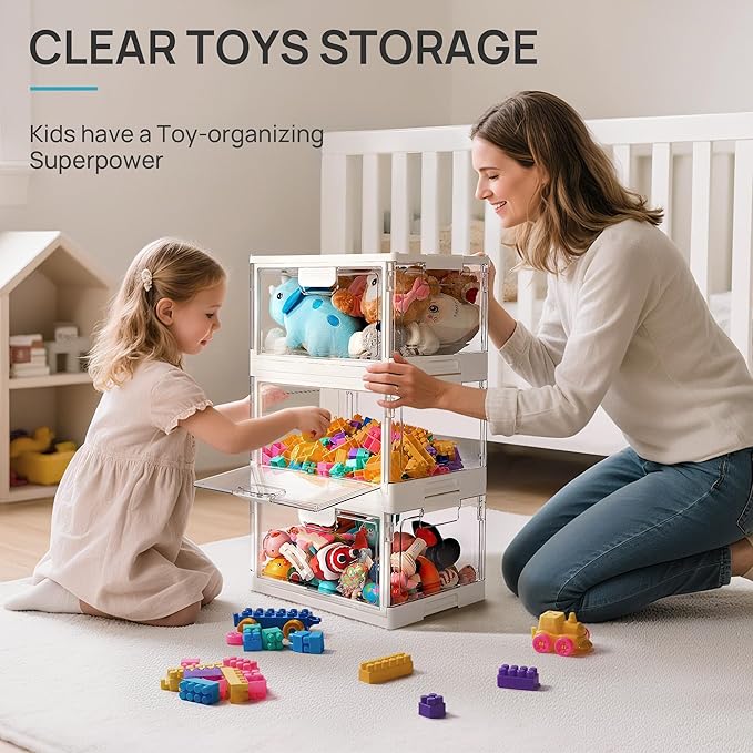 Vtopmart 8 Pack Clear Stackable Storage Bins with Lids 24QT, Foldable Storage Boxes with Doors Open Front, Plastic Closet Organizer for Craft, Toys, Pantry Organization