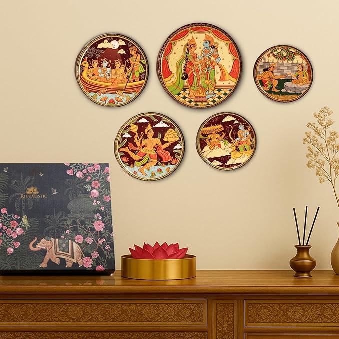 RITUALISTIC Ramayan Wall Plates for home decoration & living room | Metal Wall Décor | Gift items for unisex | Wall art | Wall showpiece| Home Décor Christmas Gift Items | Set of 5 plates