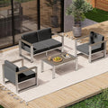 Aluminum Outdoor Furniture Set, 4 Seats Outdoor Patio Conversation Sets with Ergonomic Seat and Wide Washable Thick Cushions, Modern Patio Sectional Furniture for Balcony, Porch (Charocal)