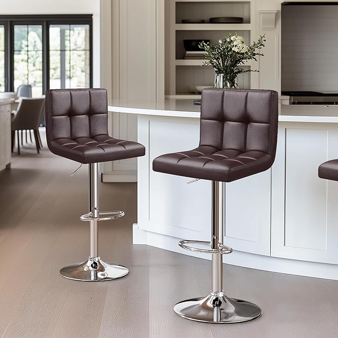 Yaheetech Bar Stools Set of 4 - Modern Adjustable Kitchen Island Chairs Counter Height Barstools Swivel PU Leather Chair 30 inches,X-Large Base and Seat, Brown