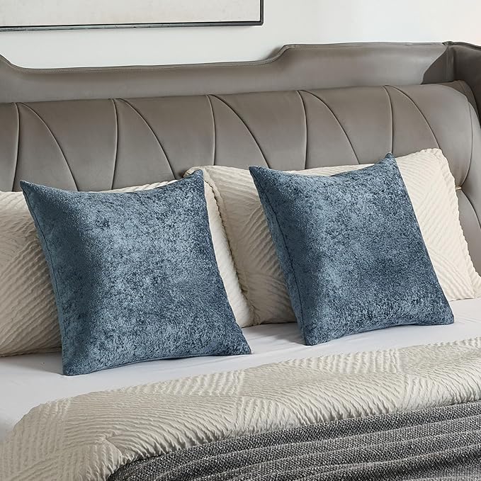 FUTEI Navy Flannel Throw Pillow Covers 22x22 Inch Set of 2,Soft Dimensional Textured Cushion Cases,Modern Home Decor for Couch Living Room