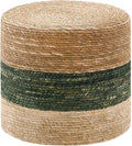 Wimarsbon 18'' Ottoman Pouf, Natural Braided Poof, Rustic Handweave Lounge Pouffe, Boho Footrest Stool for Bedroom, Accent Table for Living Room (18inch Natural Cattail + Green Corn Husk)
